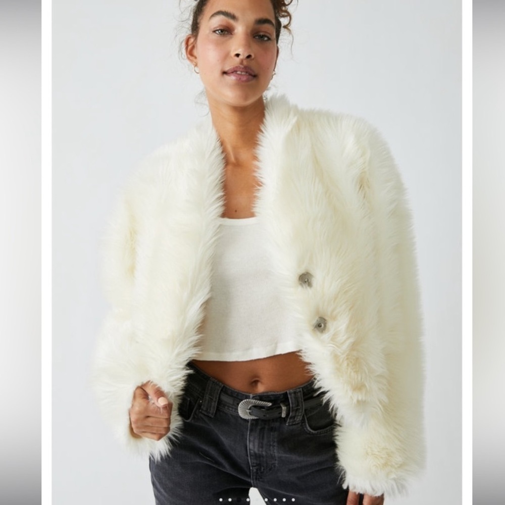 Free People faux all night fur ivory jacket